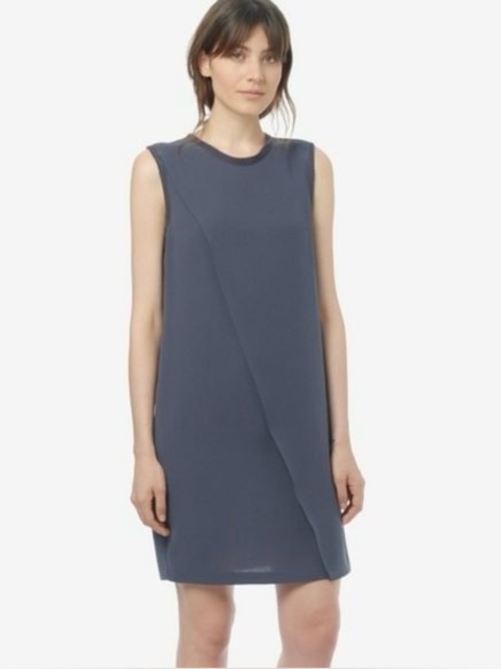 Vince Sleeveless Grey Faux Wrap Shift Dress